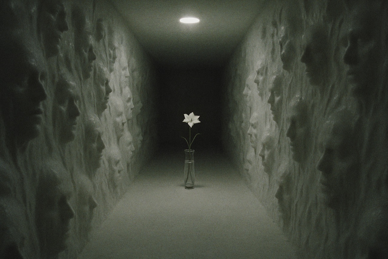 A corridor of faces